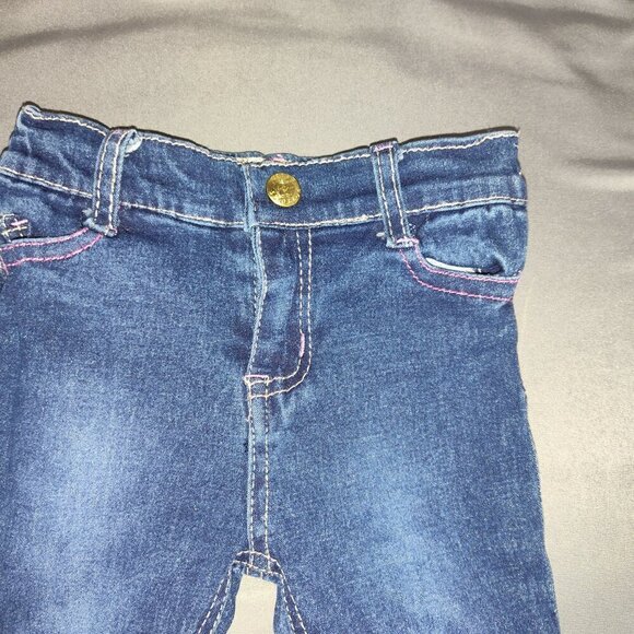VTG Baby Apple Bottom Blue Jeans Pink Logo Size 0-3 Months - Picture 4 of 6